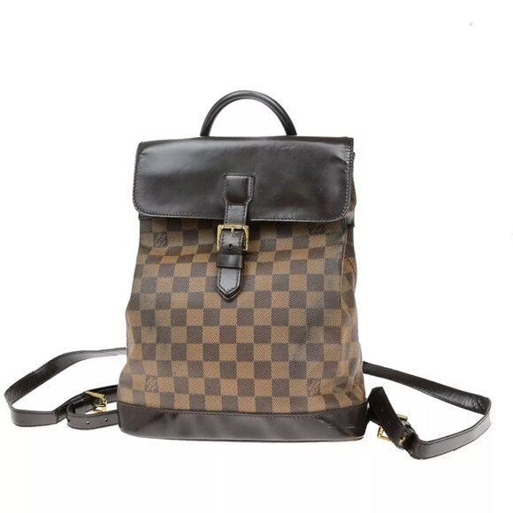 LOUIS VUITTON Logo Soho Backpack Bag Damier Ebene Leather Brown - Picture 1 of 16